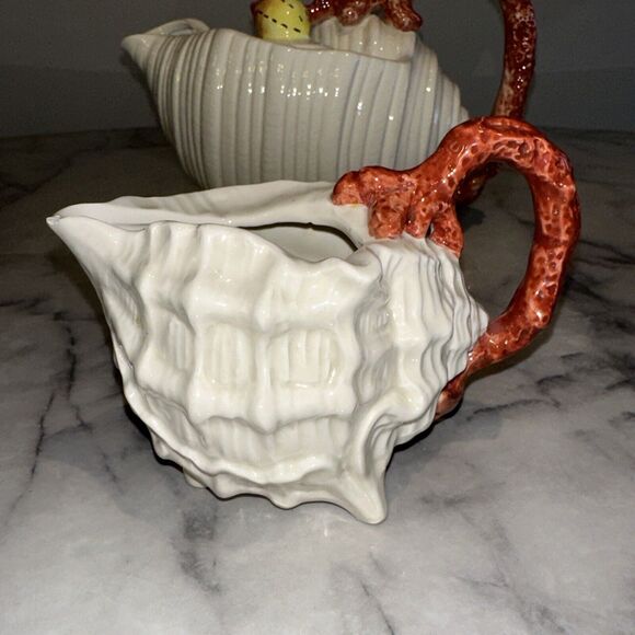 Fitz & Floyd Vintage 1989 Oceana Conch Shell Teapot W/lid & Seahell Creamer SET - Picture 12 of 16